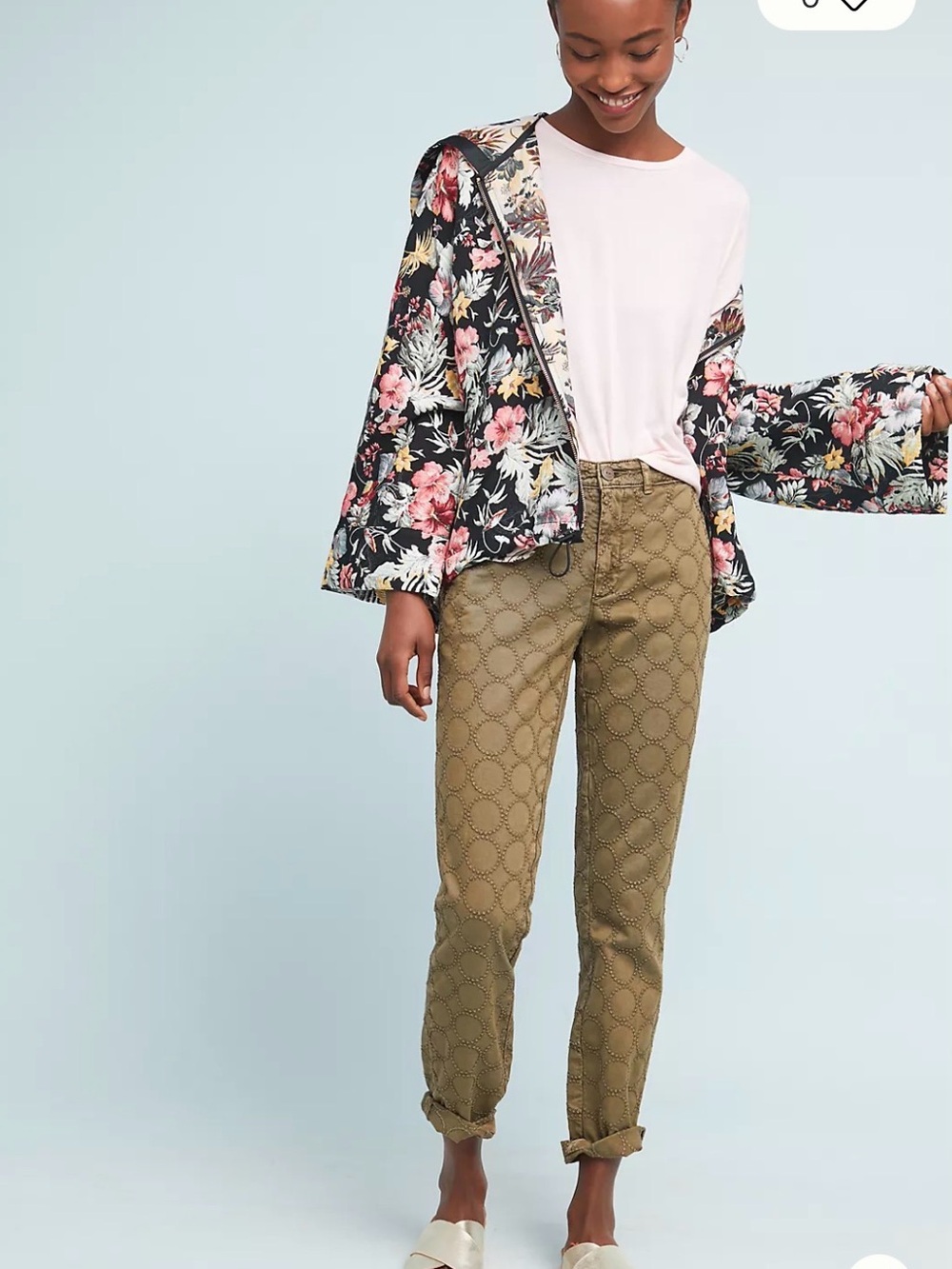 Anthropologie Relaxed Circle Embroidered Chino Pants 26